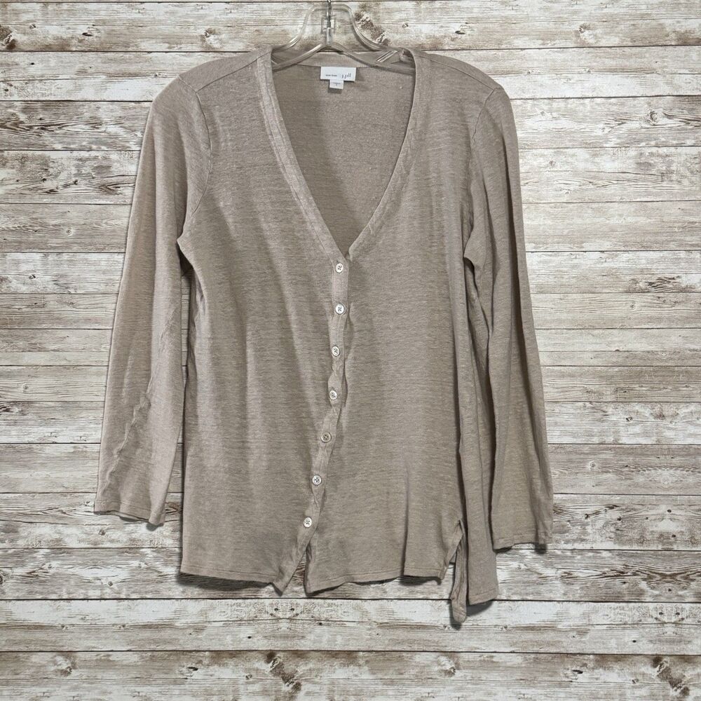 J Jill Love Linen Button Up Cardigan Sweater Beige Neutral Size S Quiet Luxury